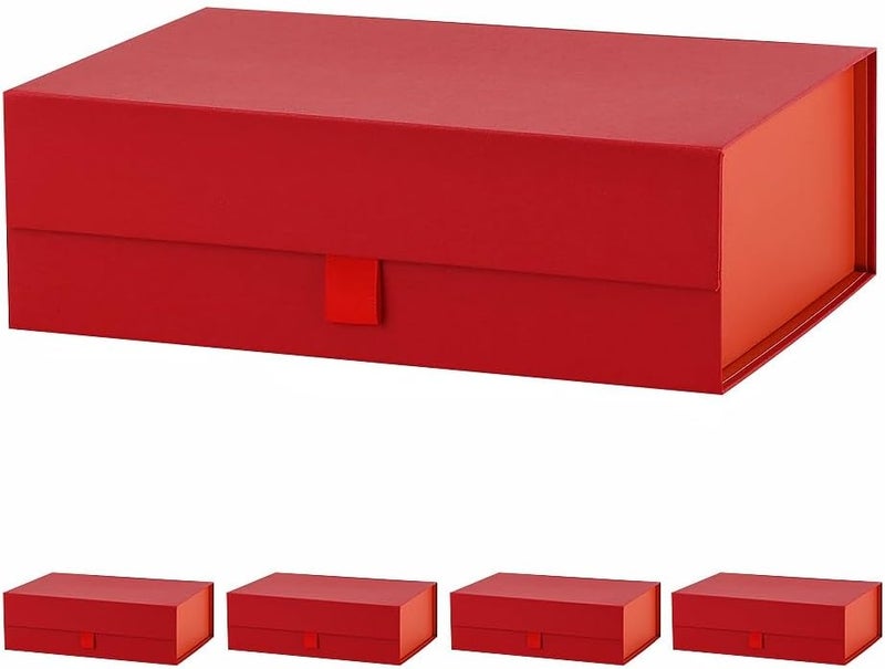PLINJOY 5 Pcs Red Gift Box for Presents 10.8x7.5x3.5 Inches Magnetic Gift Boxes with Lid Luxury Gift Box for Rectangle Collapsible for Bridesmaid, Wedding, Birthday Gift Packging - Image 1
